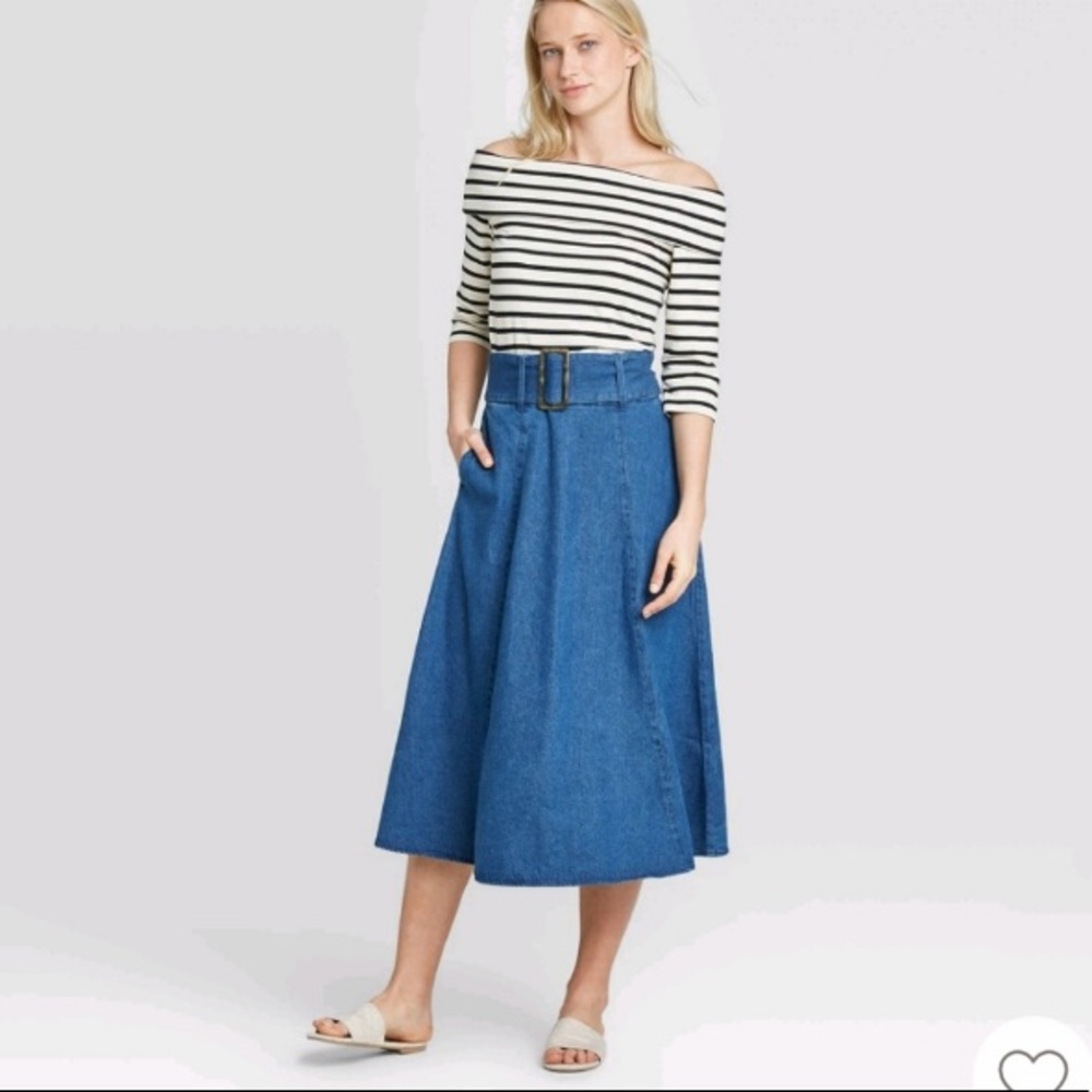 Who What Wear Mid-Rise Belted Swing A-Line Midi Skirt Size 4